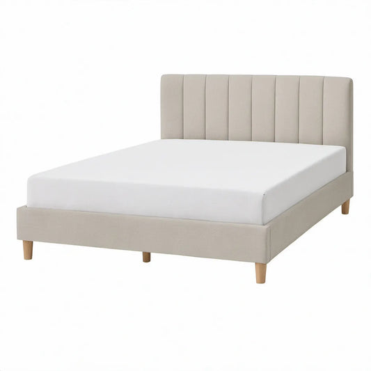 Polstret sengeramme med hovedgavl 160 x 200 cm, beige