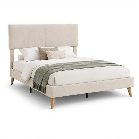 Polstret dobbeltseng med sengegavl, beige, 180 x 200 cm