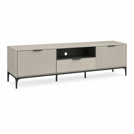 TV-bord med 2 låger, skuffe og åbent rum, 160 x 40 x 55 cm, Beige/Sort