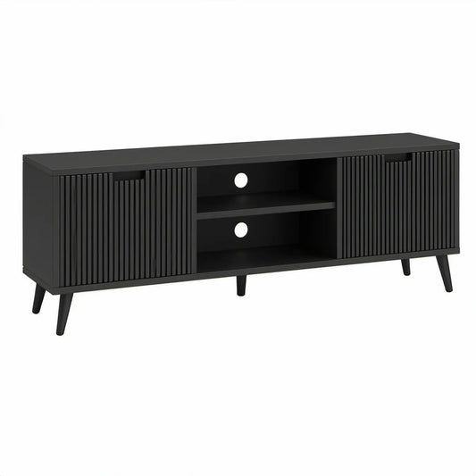 Sort TV-bænk med 2 skydelåger, 160 x 40 x 50 cm