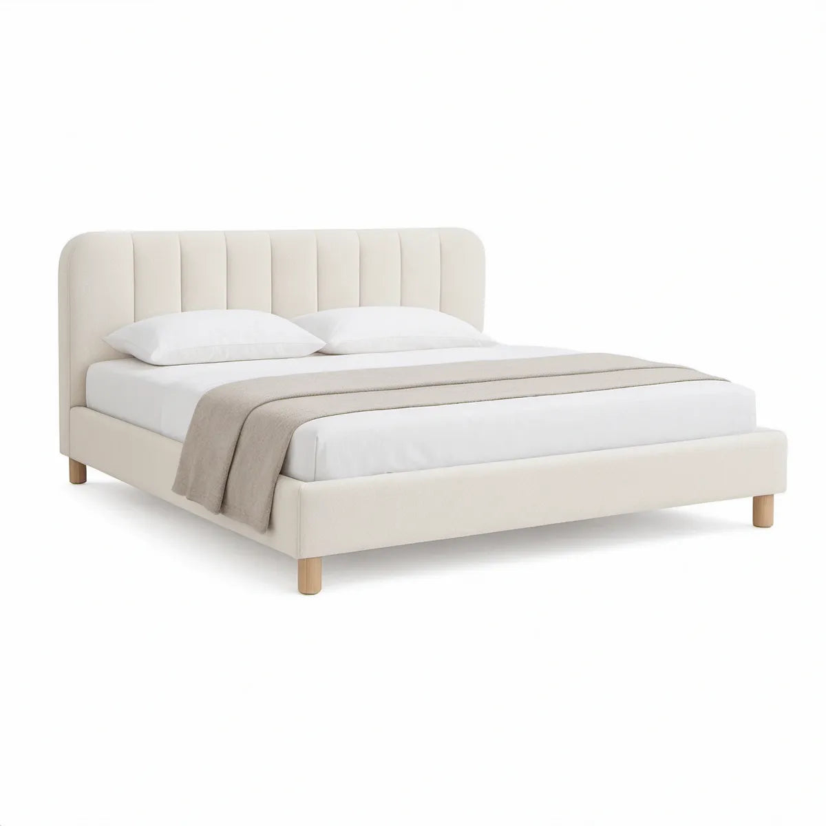 Polstret dobbeltseng 160 x 200 cm med kanalquiltet gavl i creme