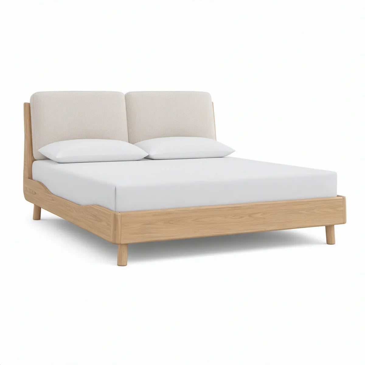 Dobbeltseng i massiv eg med polstret gavl, 180 x 200 cm, natur/beige